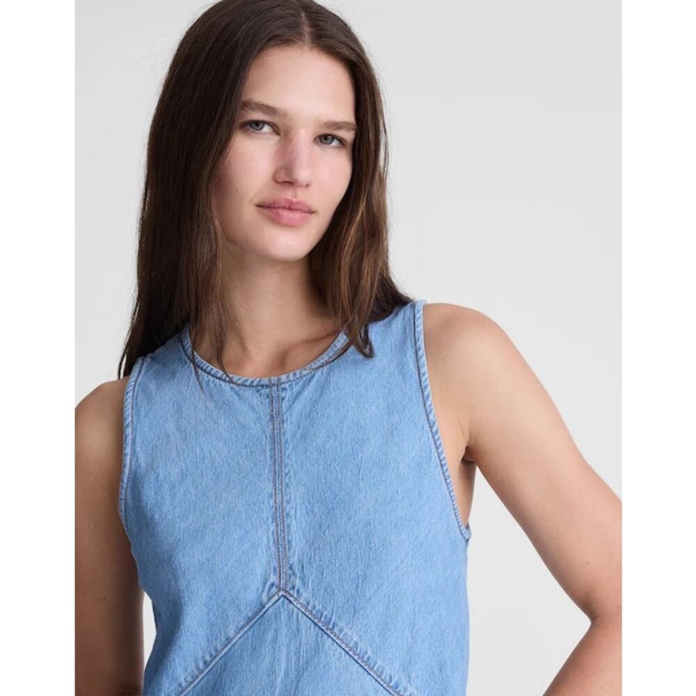 Madewell Seamed Maxi Dress in Airy Denim A Line Clean Soft Sky Blue US 6 NWT - Picture 5 of 13